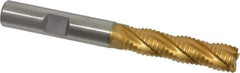 Hertel - 3/8" Diam, Coarse Pitch, 1-1/2" LOC, 4 Flute Cobalt Roughing Square End Mill - TiN Finish, 3-1/4" OAL, 3/8" Shank Diam, Single End, Centercutting, 30° Helix - Eagle Tool & Supply