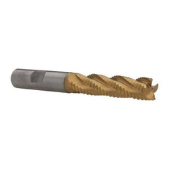 Hertel - 1/2" Diam, Coarse Pitch, 2" LOC, 4 Flute Cobalt Roughing Square End Mill - TiN Finish, 4" OAL, 1/2" Shank Diam, Single End, Centercutting, 30° Helix - Eagle Tool & Supply