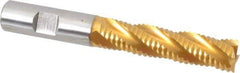 Hertel - 5/8" Diam, Coarse Pitch, 2-1/2" LOC, 4 Flute Cobalt Roughing Square End Mill - TiN Finish, 4-5/8" OAL, 5/8" Shank Diam, Single End, Centercutting, 30° Helix - Eagle Tool & Supply
