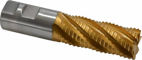 Hertel - 1-1/4" Diam, Coarse Pitch, 3" LOC, 6 Flute Cobalt Roughing Square End Mill - TiN Finish, 5-1/2" OAL, 1-1/4" Shank Diam, Single End, Centercutting, 30° Helix - Eagle Tool & Supply