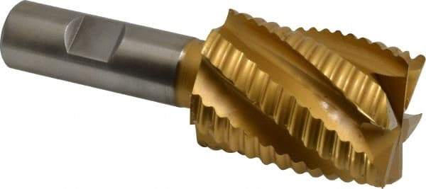 Hertel - 1-1/2" Diam, Coarse Pitch, 2" LOC, 6 Flute Cobalt Roughing Square End Mill - TiN Finish, 4-1/4" OAL, 3/4" Shank Diam, Single End, Centercutting, 30° Helix - Eagle Tool & Supply