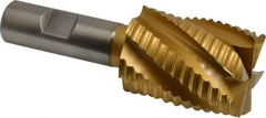 Hertel - 1-1/2" Diam, Coarse Pitch, 2" LOC, 6 Flute Cobalt Roughing Square End Mill - TiN Finish, 4-1/4" OAL, 3/4" Shank Diam, Single End, Centercutting, 30° Helix - Eagle Tool & Supply