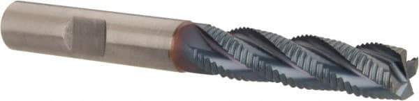 Hertel - 3/8" Diam, Fine Pitch, 1-1/2" LOC, 4 Flute Cobalt Roughing Square End Mill - TiCN Finish, 3-1/4" OAL, 3/8" Shank Diam, Single End, Centercutting, 30° Helix - Eagle Tool & Supply