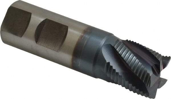 Hertel - 1" Diam, Fine Pitch, 1" LOC, 5 Flute Cobalt Roughing Square End Mill - TiCN Finish, 3-1/2" OAL, 1" Shank Diam, Single End, Centercutting, 30° Helix - Eagle Tool & Supply