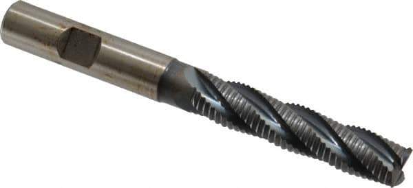 Hertel - 12mm Diam, Fine Pitch, 53mm LOC, 4 Flute Cobalt Roughing Square End Mill - TiCN Finish, 110mm OAL, 12mm Shank Diam, Single End, Centercutting, 30° Helix - Eagle Tool & Supply