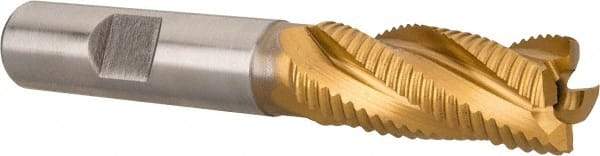 Hertel - 9/16" Diam, Fine Pitch, 1-3/8" LOC, 4 Flute Cobalt Roughing Square End Mill - TiN Finish, 3-3/8" OAL, 1/2" Shank Diam, Single End, 30° Helix - Eagle Tool & Supply