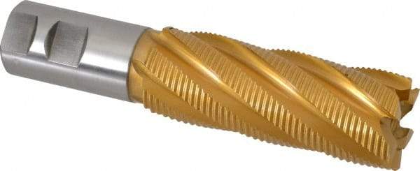 Hertel - 1-1/2" Diam, Fine Pitch, 4" LOC, 6 Flute Cobalt Roughing Square End Mill - TiN Finish, 6-1/2" OAL, 1-1/4" Shank Diam, Single End, 30° Helix - Eagle Tool & Supply
