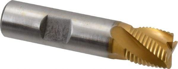Hertel - 5/8" Diam, Fine Pitch, 5/8" LOC, 4 Flute Cobalt Roughing Square End Mill - TiN Finish, 2-3/4" OAL, 5/8" Shank Diam, Single End, Centercutting, 30° Helix - Eagle Tool & Supply