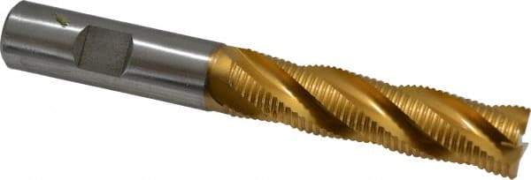 Hertel - 5/8" Diam, Fine Pitch, 2-1/2" LOC, 4 Flute Cobalt Roughing Square End Mill - TiN Finish, 4-5/8" OAL, 5/8" Shank Diam, Single End, Centercutting, 30° Helix - Eagle Tool & Supply