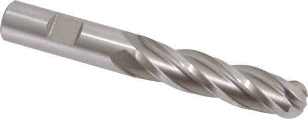 Hertel - 5/8" Diam, 2-1/2" LOC, 4 Flute High Speed Steel Ball End Mill - Uncoated, Single End, 4-5/8" OAL, 5/8" Shank Diam, Spiral Flute - Eagle Tool & Supply