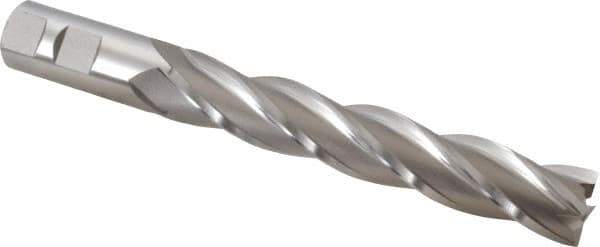 Hertel - 7/8", 5" LOC, 7/8" Shank Diam, 7-1/4" OAL, 4 Flute, High Speed Steel Square End Mill - Single End, Uncoated, Spiral Flute, 30° Helix, Centercutting, Right Hand Cut, Right Hand Flute - Eagle Tool & Supply