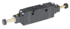 Parker - 1/4" NPT Port, Double Solenoid, 3 Position Valveless Coil, Aluminum Solenoid Valve - All Ports Blocked, 145 Max PSI, Buna-N Seal - Eagle Tool & Supply