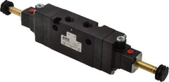 Parker - 1/4" NPT Port, Double Solenoid, 3 Position Valveless Coil, Aluminum Solenoid Valve - Center Exhaust Open, 145 Max PSI, Buna-N Seal - Eagle Tool & Supply