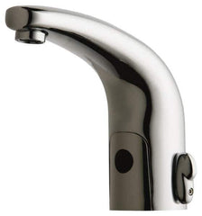 Chicago Faucets - Chrome Deck Mounted Single Hole Electronic User Adjustable Temperature Control Mixer Faucet - Powered by 6 VAC, Traditional Spout - Eagle Tool & Supply