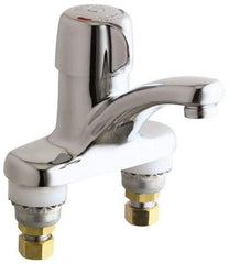 Chicago Faucets - Round Handle, Deck Mounted Bathroom Faucet - One Handle, No Drain, Standard Spout - Eagle Tool & Supply