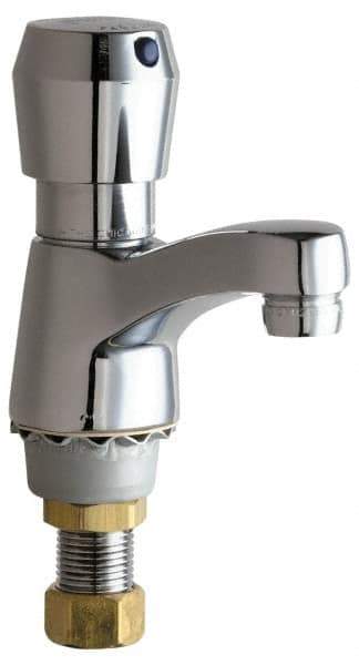 Chicago Faucets - Round Handle, Deck Mounted Bathroom Faucet - One Handle, No Drain, Standard Spout - Eagle Tool & Supply