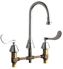 Chicago Faucets - Wrist Blade Handle, Wide Spread Bathroom Faucet - Two Handle, No Drain, Gooseneck Spout - Eagle Tool & Supply