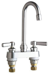 Chicago Faucets - Lever Handle, Deck Mounted Bathroom Faucet - Two Handle, No Drain, Gooseneck Spout - Eagle Tool & Supply