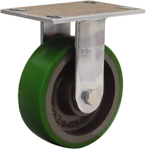 Hamilton - 6" Diam x 2" Wide x 7-1/2" OAH Top Plate Mount Rigid Caster - Polyurethane Mold onto Cast Iron Center, 1,200 Lb Capacity, Sealed Precision Ball Bearing, 4-1/2 x 6-1/4" Plate - Eagle Tool & Supply
