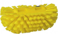 Vikan - 1-1/2" Bristle Length, Polyester Utility Scrub Brush - 5-1/2" Wide Head, 8" OAL, European Threaded Handle, Yellow, Polypropylene Block - Eagle Tool & Supply