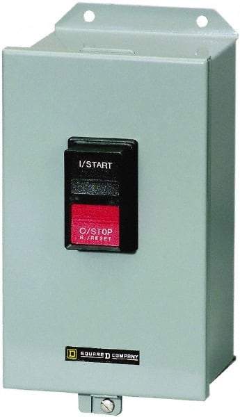 Square D - 3 Poles, M-0 NEMA, Enclosed Pushbutton Manual Motor Starter - 3 hp at 200 to 230 VAC & 5 hp at 380 to 575 VAC, CSA, NEMA 12 & UL Listed - Eagle Tool & Supply