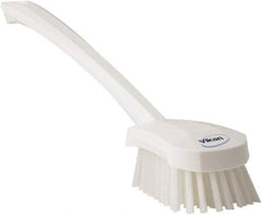 Vikan - 1.3" Bristle Length, Polyester Scrub Brush - 4" Long x 2-3/4" Wide Head, 15-3/4" OAL, White, Polypropylene Block - Eagle Tool & Supply