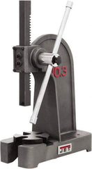 Jet - 1/2" Ram, 7-7/8" Throat Depth, 2 Ton Manual Arbor Press - 7-7/8" Max Work Height x 11-3/8" Max Work Width, Single Leverage, 6-3/8" Base Width x 17" Base Depth - Eagle Tool & Supply