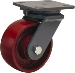 Hamilton - 5" Diam x 2" Wide x 6-1/2" OAH Top Plate Mount Swivel Caster - Cast Iron, 1,300 Lb Capacity, Sealed Precision Ball Bearing, 4 x 5" Plate - Eagle Tool & Supply
