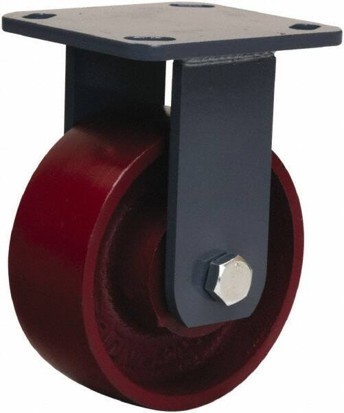 Hamilton - 5" Diam x 2" Wide x 6-1/2" OAH Top Plate Mount Rigid Caster - Cast Iron, 1,300 Lb Capacity, Sealed Precision Ball Bearing, 4 x 4-1/2" Plate - Eagle Tool & Supply