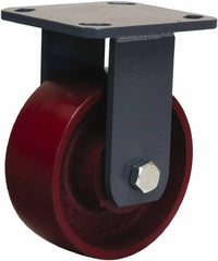 Hamilton - 5" Diam x 2" Wide x 6-1/2" OAH Top Plate Mount Rigid Caster - Cast Iron, 1,300 Lb Capacity, Sealed Precision Ball Bearing, 4 x 4-1/2" Plate - Eagle Tool & Supply