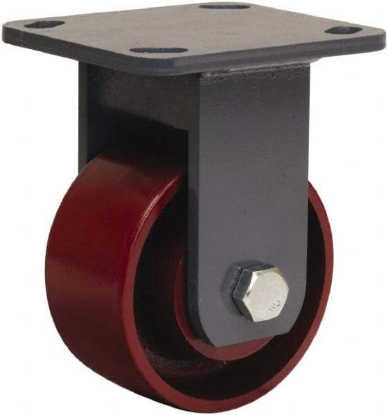 Hamilton - 4" Diam x 2" Wide x 5-5/8" OAH Top Plate Mount Rigid Caster - Cast Iron, 1,000 Lb Capacity, Precision Ball Bearing, 4 x 4-1/2" Plate - Eagle Tool & Supply