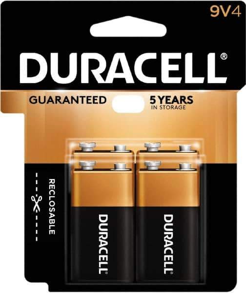 Duracell - Size 9V, Alkaline, 4 Pack, Standard Battery - 9 Volts, Snap Terminal - Eagle Tool & Supply