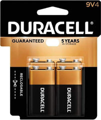 Duracell - Size 9V, Alkaline, 4 Pack, Standard Battery - 9 Volts, Snap Terminal - Eagle Tool & Supply