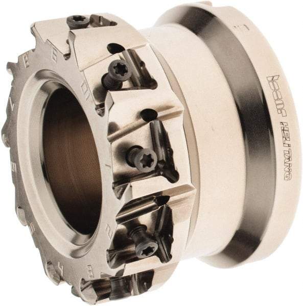 Iscar - 10 Inserts, 3" Cut Diam, 1" Arbor Diam, 0.492" Max Depth of Cut, Indexable Square-Shoulder Face Mill - 0/90° Lead Angle, 2" High, T490 LN.. 1306 Insert Compatibility, Through Coolant, Series Helitang - Eagle Tool & Supply