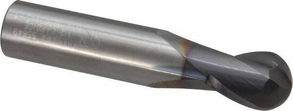Niagara Cutter - 1/2" Diam, 5/8" LOC, 2 Flute Solid Carbide Ball End Mill - TiAlN Finish, Single End, 2-1/2" OAL, 1/2" Shank Diam, Spiral Flute - Eagle Tool & Supply