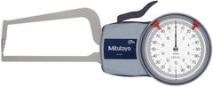 Mitutoyo - 20mm Max Measurement, 0.01mm Graduation, Outside Dial Caliper Gage - 3.1496 Inch Leg Length, 0.03mm Accuracy - Eagle Tool & Supply