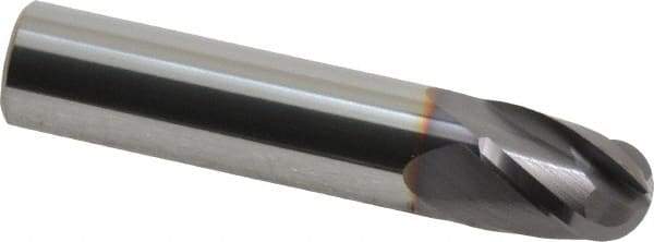 Niagara Cutter - 1/2" Diam, 5/8" LOC, 4 Flute Solid Carbide Ball End Mill - TiAlN Finish, Single End, 2-1/2" OAL, 1/2" Shank Diam, Spiral Flute - Eagle Tool & Supply