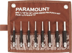 Paramount - 8 Piece, 1/16 to 5/16", Pin Punch Set - Round Shank, Comes in Canvas Roll - Eagle Tool & Supply