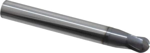 Niagara Cutter - 3/8" Diam, 3/8" LOC, 2 Flute Solid Carbide Ball End Mill - AlTiN Finish, Single End, 3" OAL, 3/8" Shank Diam, Spiral Flute - Eagle Tool & Supply