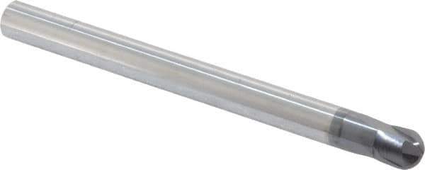 Niagara Cutter - 1/4" Diam, 1/4" LOC, 2 Flute Solid Carbide Ball End Mill - AlTiN Finish, Single End, 3" OAL, 1/4" Shank Diam, Spiral Flute - Eagle Tool & Supply