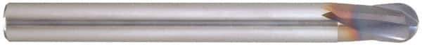 Niagara Cutter - 1/8" Diam, 1/8" LOC, 2 Flute Solid Carbide Ball End Mill - AlTiN Finish, Single End, 3" OAL, 1/4" Shank Diam, Spiral Flute - Eagle Tool & Supply