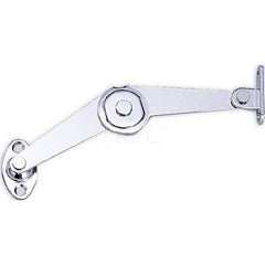 Damping Stays; Type: Locking Stay with Catch; Capacity: 67.000; Overall Length (mm): 119.6000; Thickness (mm): 1.6; Width (mm): 28.00; Side: Left Hand; Maximum Opening: 90.000; Finish/Coating: Chrome; Mounting Hole Size Diameter: 3.600; Applications: For