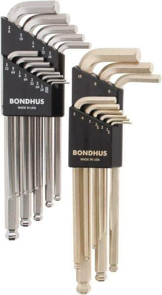 Bondhus - 22 Piece L-Key Combo Hex Key Set - Hex Range 0.05 to 3/8" - Eagle Tool & Supply