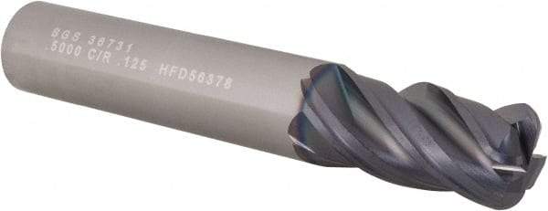 SGS - 1/2", 4 Flute, Single End, Solid Carbide, 1/8" Corner Radius End Mill - 3" OAL, Right Hand Flute, 1" LOC, Right Hand Cut - Eagle Tool & Supply