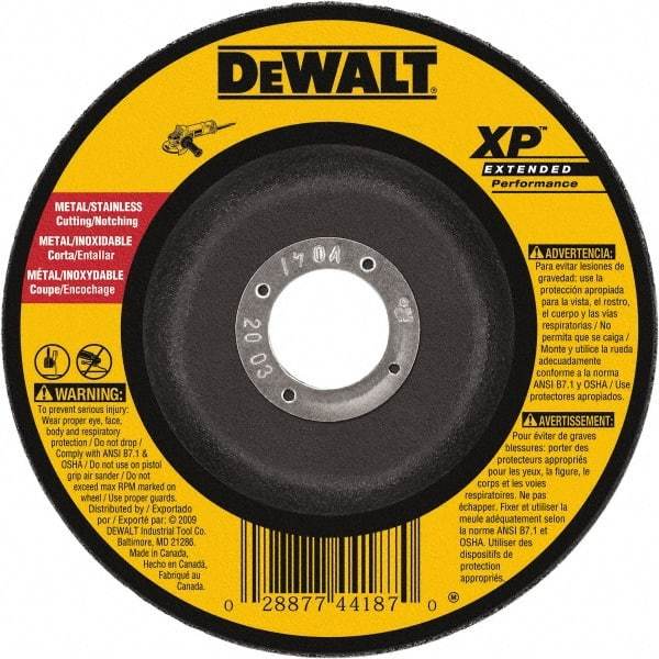 DeWALT - 24 Grit, 9" Wheel Diam, 3/32" Wheel Thickness, Type 27 Depressed Center Wheel - Zirconia Alumina, Resinoid Bond, 6,600 Max RPM - Eagle Tool & Supply