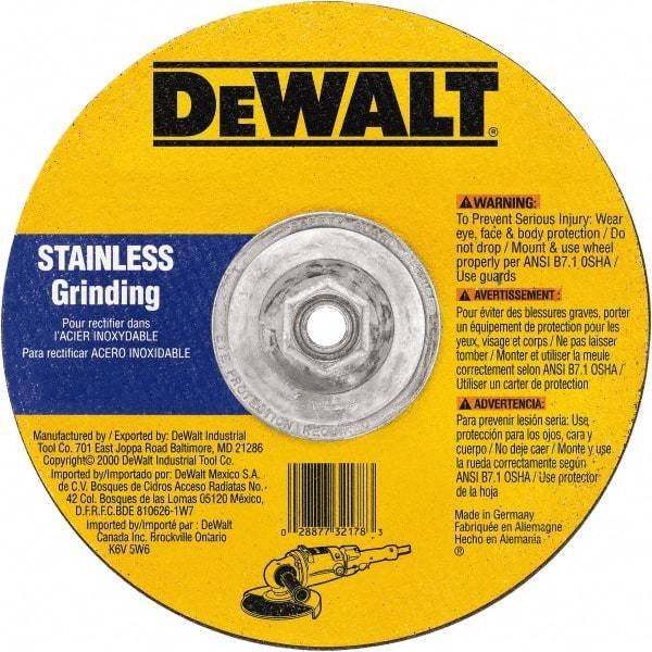 DeWALT - 30 Grit, 9" Wheel Diam, 1/8" Wheel Thickness, Type 27 Depressed Center Wheel - Aluminum Oxide, 6,600 Max RPM, Compatible with Angle Grinder - Eagle Tool & Supply