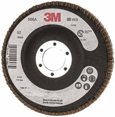 3M - 80 Grit, 4-1/2" Disc Diam, Type 27 Flap Disc - Cloth Backing, Arbor Attaching System - Eagle Tool & Supply