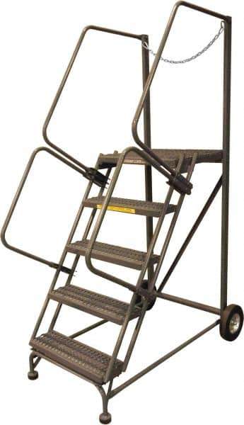 Ballymore - 80" 5 Step Rolling Warehouse Ladder - Truck & Dock Access, 450 Lb Capacity, 50" Platform Height, 44" Base Width x 53" Base Depth, Serrated - Eagle Tool & Supply