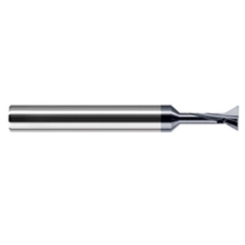 Dovetail Cutters - 0.1250″ (1/8″) Cutter Diameter × 0.0100″ Radius × 0.1250″ (1/8″) Neck Length × 90° included Carbide Dovetail Cutter, 2 Flutes, AlTiN Coated - Exact Industrial Supply