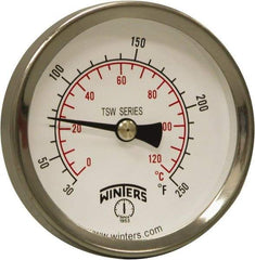 Winters - 30 to 250°F, Industrial Thermometer with Standard Thermowell - 1 Inch Immersion Length, 1.61 Inch Stem Length, 2 Inch Long, 1/2 Inch Thread - Eagle Tool & Supply